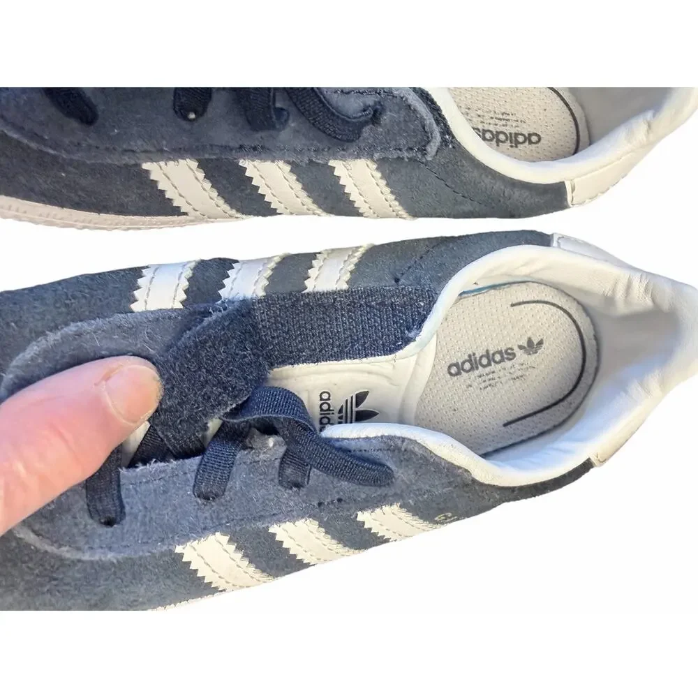 Adidas Gazelle Kids Blue White Suede Sneakers Hook Loop Ortholite Shoes